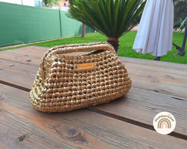 Crochet Metal Clutch Bag Pattern, Top Handle Purse Tutorial, Woven Handbag Instructions PDF Pattern
