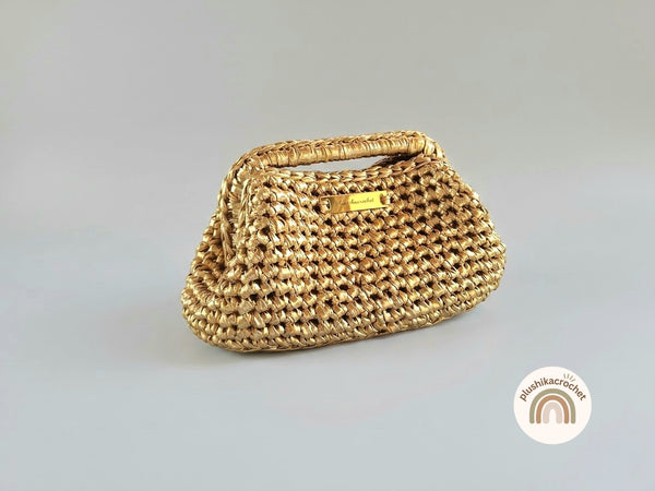 Crochet Metal Clutch Bag Pattern, Top Handle Purse Tutorial, Woven Handbag Instructions PDF Pattern