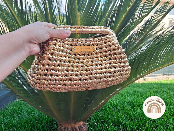 Crochet Metal Clutch Bag Pattern, Top Handle Purse Tutorial, Woven Handbag Instructions PDF Pattern