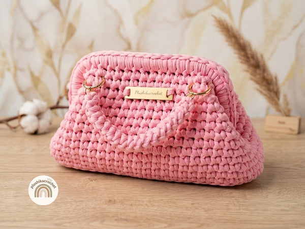 T-shirt Yarn Clutch Crochet Pattern , Frame Top Handle Purse,  Easy Evening Bag Tutorial PDF