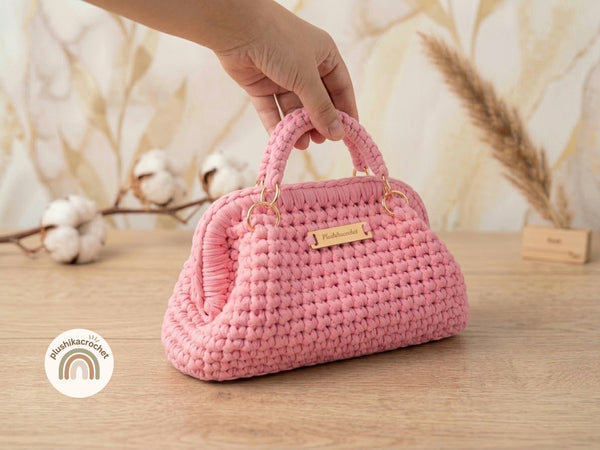 T-shirt Yarn Clutch Crochet Pattern , Frame Top Handle Purse,  Easy Evening Bag Tutorial PDF