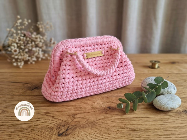 T-shirt Yarn Clutch Crochet Pattern , Frame Top Handle Purse,  Easy Evening Bag Tutorial PDF