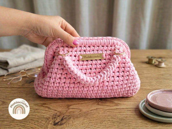 T-shirt Yarn Clutch Crochet Pattern , Frame Top Handle Purse,  Easy Evening Bag Tutorial PDF