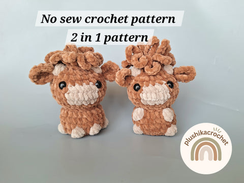 Crochet Highland Cow Pattern, no-sew crochet highland cow pattern, highland cow plushie, Cow amigurumi