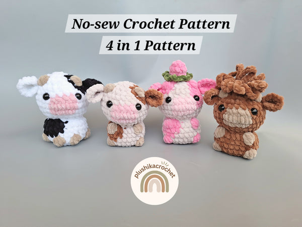 No sew mini cow, Crochet Pattern Cow amigurumi, bundle cow pattern