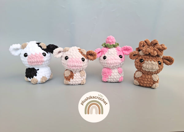 No sew mini cow, Crochet Pattern Cow amigurumi, bundle cow pattern