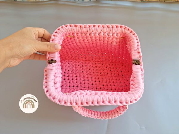 T-shirt Yarn Clutch Crochet Pattern , Frame Top Handle Purse,  Easy Evening Bag Tutorial PDF