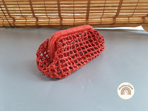 Crochet Mesh Raffia Bag Pattern, DIY Top Handle Frame Clutch, Summer Beach Purse Tutorial