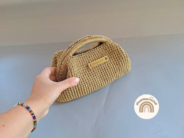 Crochet Pattern Clutch Bag, Metallic Cord Purse Tutorial, Evening Handbag Pattern With Metal Frame Handle
