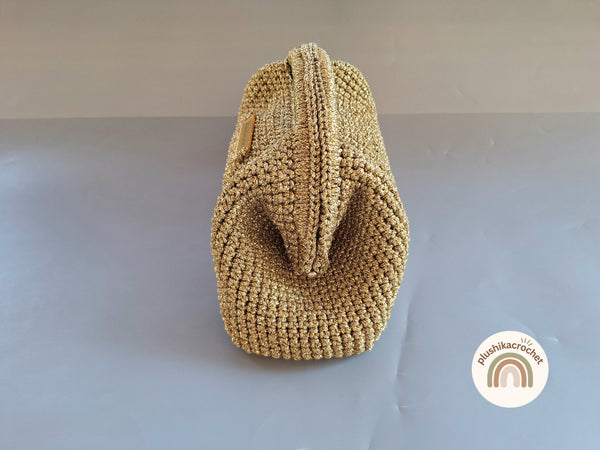 Crochet Pattern Clutch Bag, Metallic Cord Purse Tutorial, Evening Handbag Pattern With Metal Frame Handle