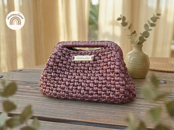 Crochet Clutch Pattern, Crochet Bag Pattern PDF, Leather Yarn Purse Pattern, Crochet Handbag Tutorial, Frame Handle Bag Pattern