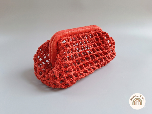 Crochet Mesh Raffia Bag Pattern, DIY Top Handle Frame Clutch, Summer Beach Purse Tutorial