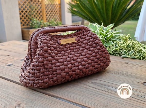 Crochet Clutch Pattern, Crochet Bag Pattern PDF, Leather Yarn Purse Pattern, Crochet Handbag Tutorial, Frame Handle Bag Pattern