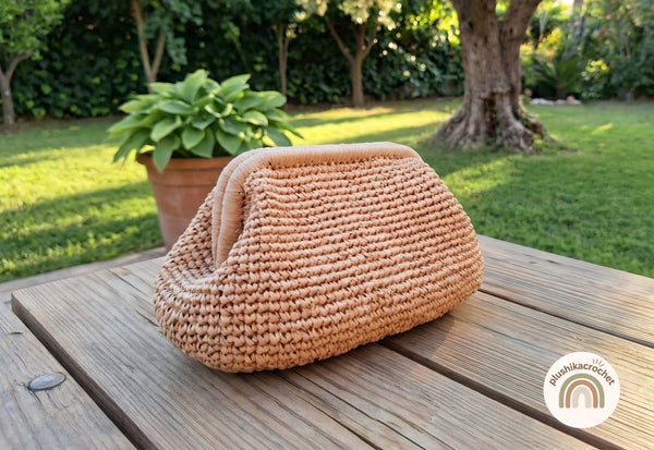 Crochet Raffia Clutch Bag Pattern PDF | Written Tutorial with Photos & Custom Sizing Formula | Modern Metal Frame Handbag