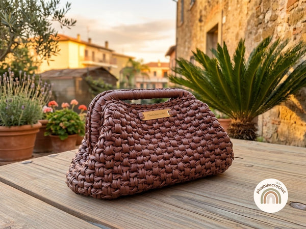 Crochet Clutch Pattern, Crochet Bag Pattern PDF, Leather Yarn Purse Pattern, Crochet Handbag Tutorial, Frame Handle Bag Pattern