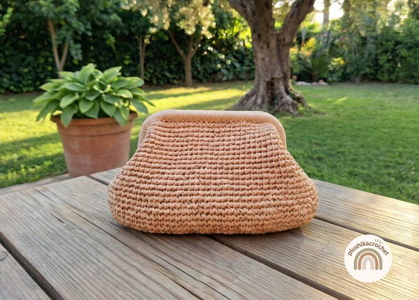 Crochet Raffia Clutch Bag Pattern PDF | Written Tutorial with Photos & Custom Sizing Formula | Modern Metal Frame Handbag