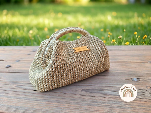 Crochet Pattern Clutch Bag, Metallic Cord Purse Tutorial, Evening Handbag Pattern With Metal Frame Handle