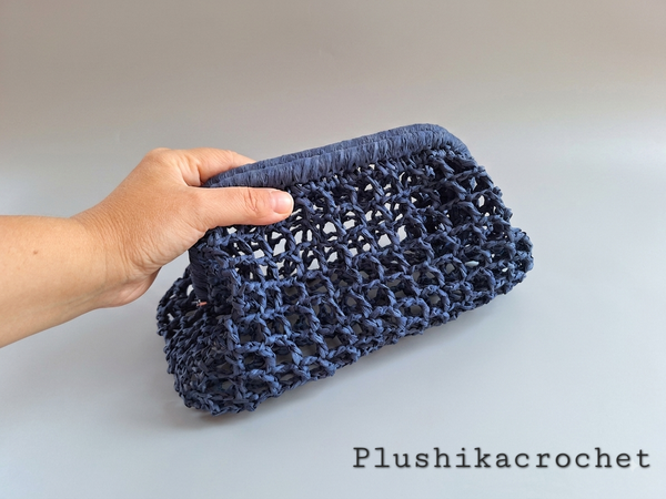 Crochet Mesh Raffia Bag Pattern, DIY Top Handle Frame Clutch, Summer Beach Purse Tutorial