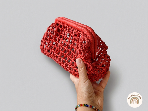 Crochet Mesh Raffia Bag Pattern, DIY Top Handle Frame Clutch, Summer Beach Purse Tutorial
