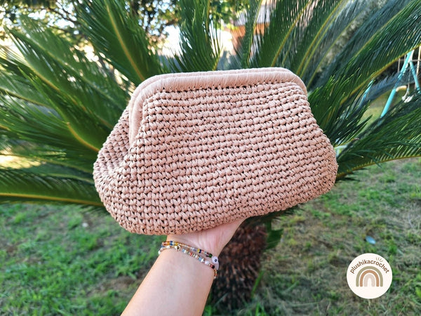 Crochet Raffia Clutch Bag Pattern PDF | Written Tutorial with Photos & Custom Sizing Formula | Modern Metal Frame Handbag
