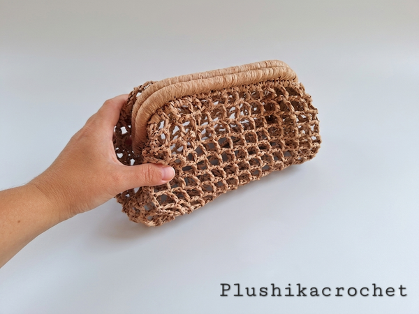 Crochet Mesh Raffia Bag Pattern, DIY Top Handle Frame Clutch, Summer Beach Purse Tutorial