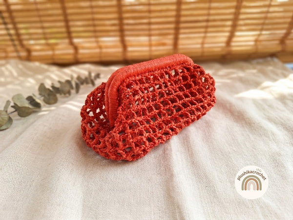Crochet Mesh Raffia Bag Pattern, DIY Top Handle Frame Clutch, Summer Beach Purse Tutorial